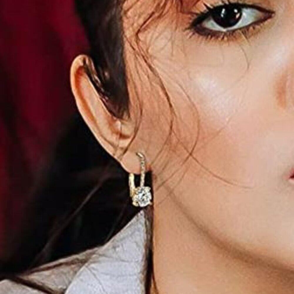 1 Carat CZ Diamond Drop Earrings 18K Gold Plated: